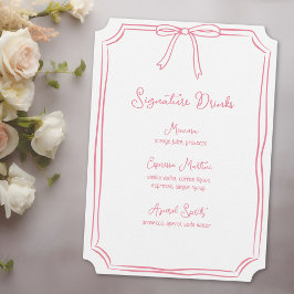 Hand plockade Bow Coquette Rosa Namnteckning Drink Meny