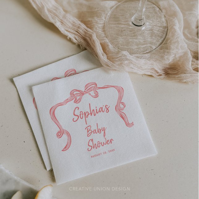Hand plockade Bow Girl Baby Shower Napkins Pappersservett (girl baby shower)