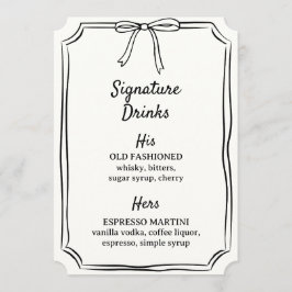 Hand plockade Bow Namnteckning Drinks Bröllop Pub Meny