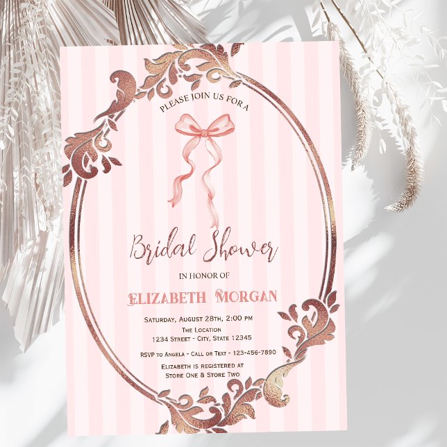 Hand plockade Bow,Ram Rosa Rand Möhippa Inbjudningar (Skapare uppladdad)