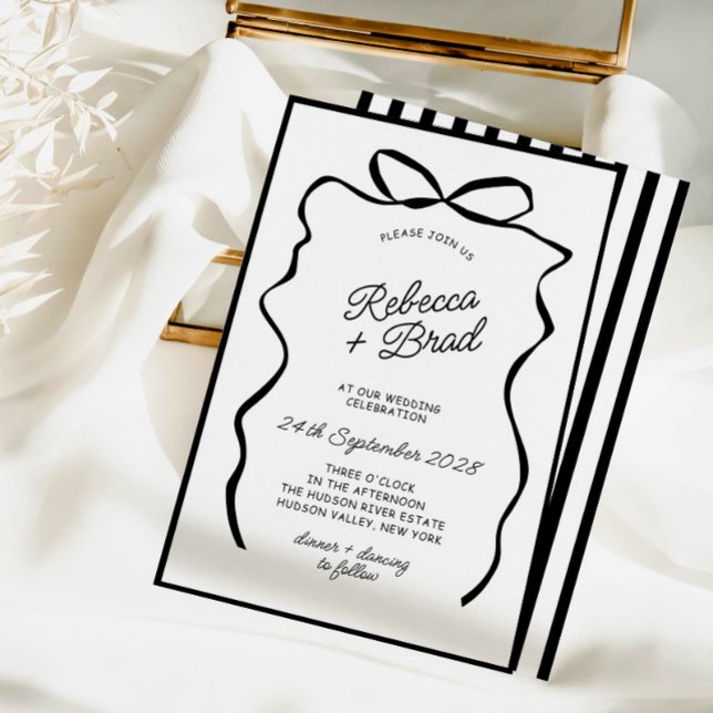 Hand plockade Bow Ribbon Sketch Bröllop Inbjudningar (Hand Drawn Bow Ribbon Sketch Wedding Invitation)