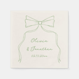 Hand plockade Bow White och Grönt Bröllop Pappersservett