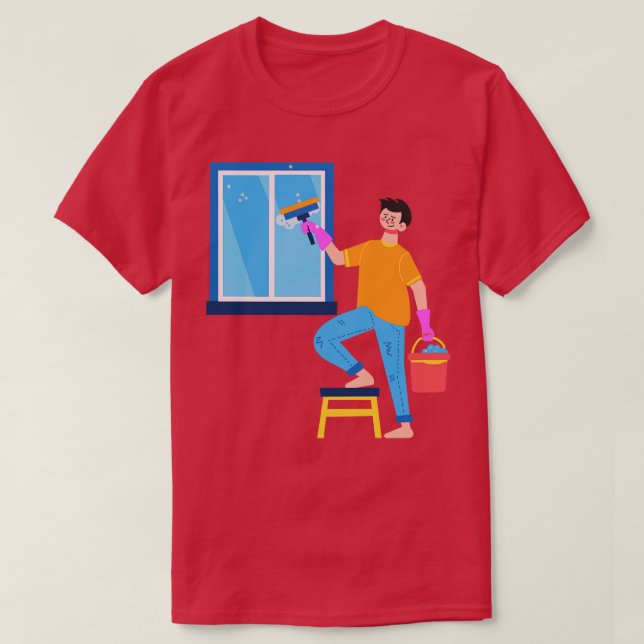 Hand plockade Boy Städning fönstret T Shirt (Design framsida)