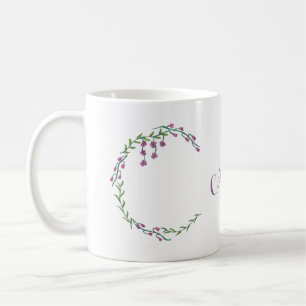 Hand plockade Brev C - första monogramvingblommor Kaffemugg