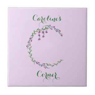 Hand plockade Brev C - första monogramvingblommor Kakelplatta