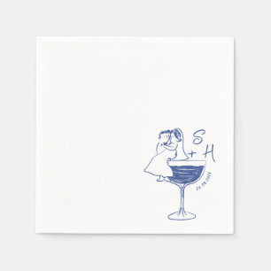 Hand plockade Bride och Groom Cocktail Bröllop Pappersservett