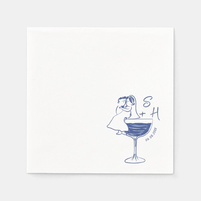 Hand plockade Bride och Groom Cocktail Bröllop Pappersservett (Framsidan)