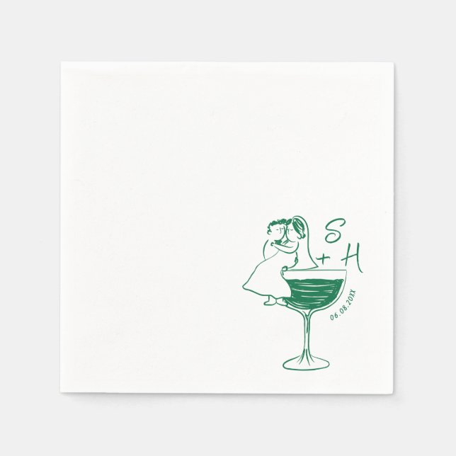 Hand plockade Bride och Groom Cocktail Bröllop Pappersservett (Framsidan)