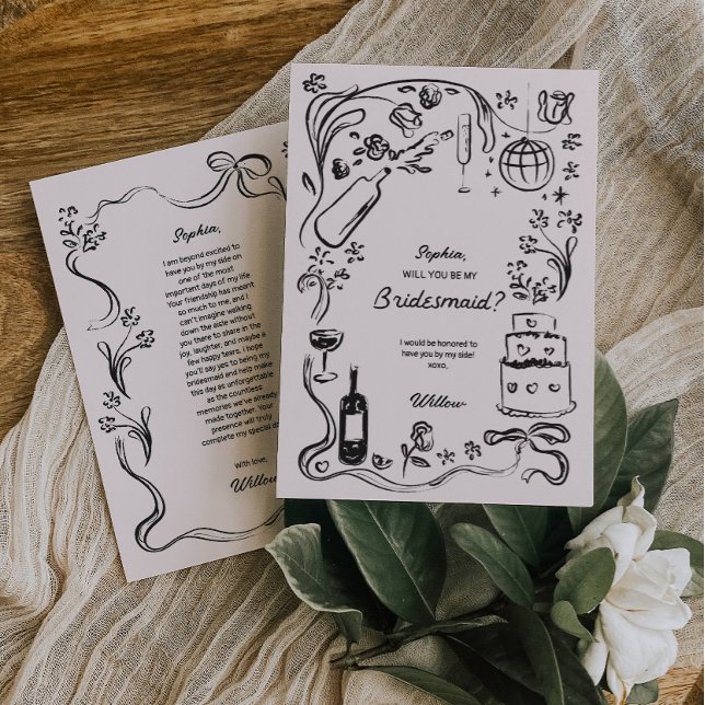 Hand plockade Bridesmaid Frieri kort (Bridesmaid Proposal Card Template, Will You Be My Bridesmaid, Hand Drawn Bridesmaid Card, Bridesmaid)