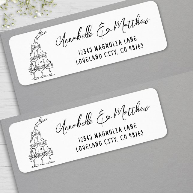 Hand plockade Bröllop Returadress Returadress Etikett (Hand Drawn Wedding Return Address label)