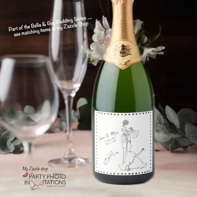 hand plockade Bröllop vin (bella and guy hand drawn wine Label)