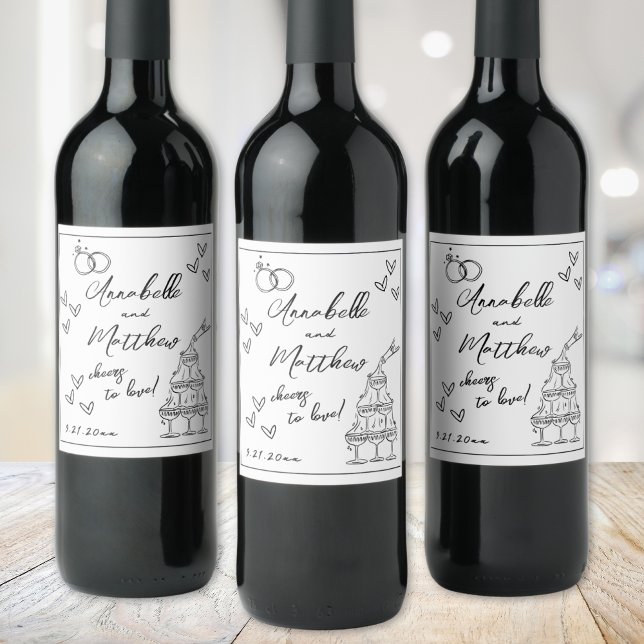 Hand plockade Bröllop Vinflaska Etikett (Hand Drawn Wedding Wine Label )