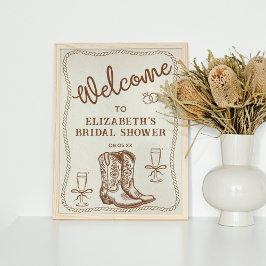 Hand plockade Brown Cowgirl Western Boots Välkomme Poster