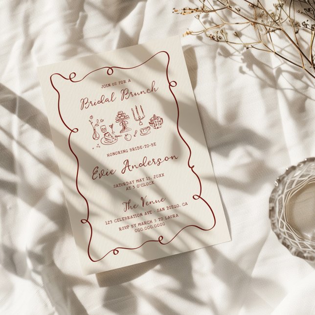 Hand plockade Burgundy Möhippa Brunch Inbjudningar (Skapare uppladdad)