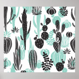 Hand plockade Cacti: Sömlös docka Poster