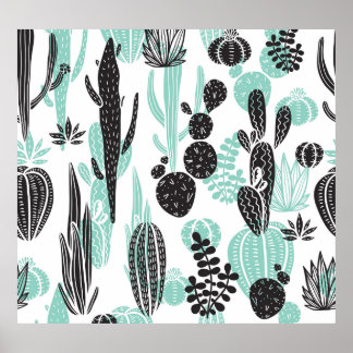 Hand plockade Cacti: Sömlös docka Poster
