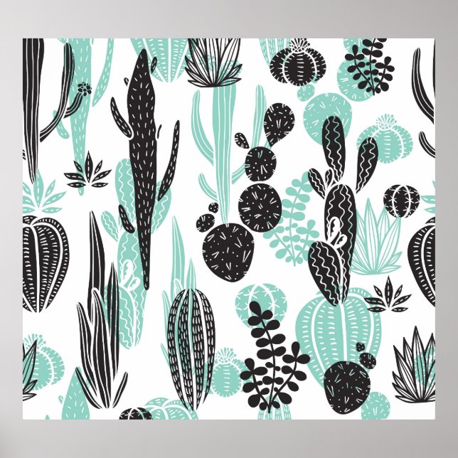 Hand plockade Cacti: Sömlös docka Poster (Framsidan)