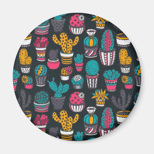 Hand plockade Cactus i Sketch Stil Mönster Magnet (Framsidan)