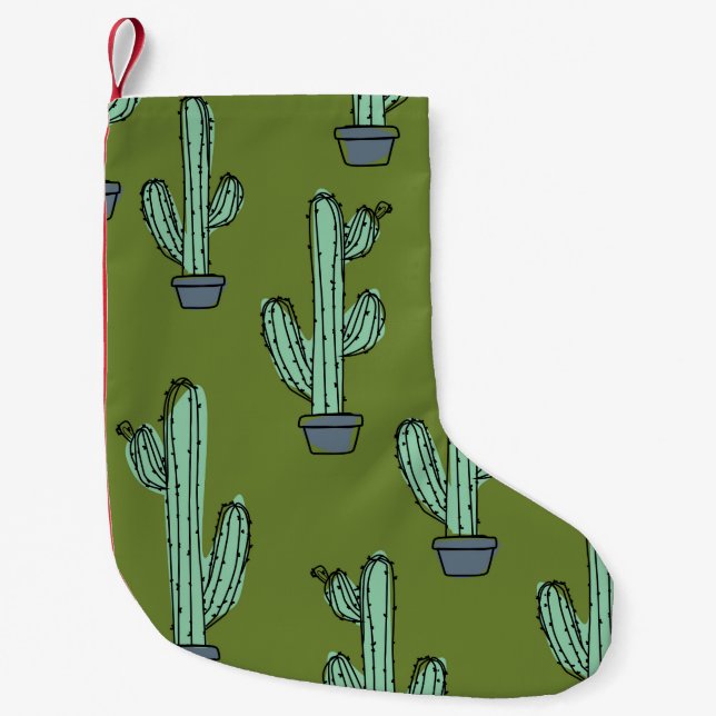 Hand plockade cactus mönster liten julstrumpa (Framsidan)