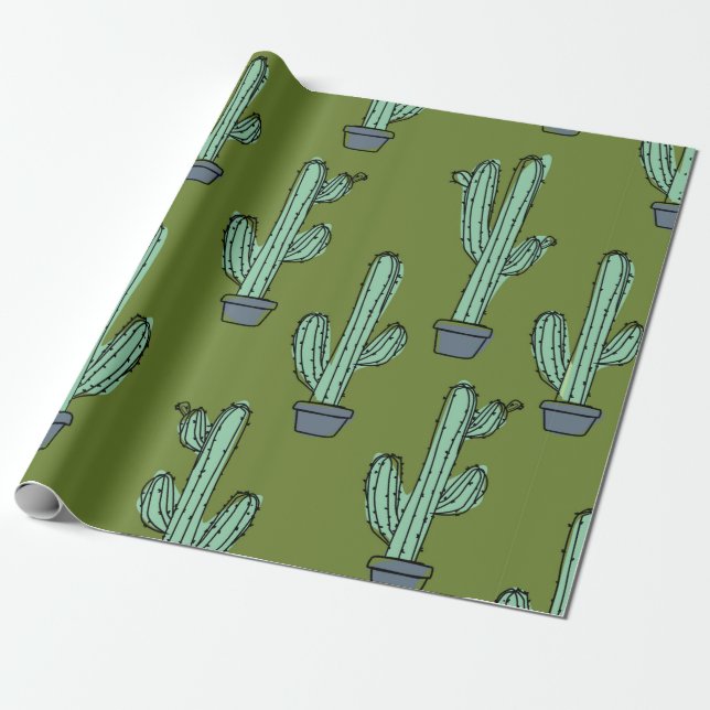 Hand plockade cactus mönster presentpapper (Utrullad)
