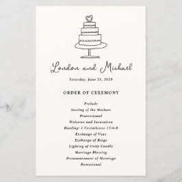 Hand plockade Cake Doodle Modern Bröllopsprogram