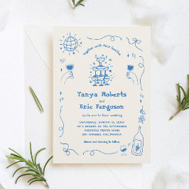 Hand plockade Champagne Cocktail Whimsical Bröllop Inbjudningar