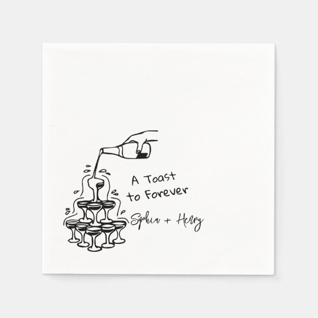 Hand plockade Champagne Glass Torn Bröllop Pappersservett (Framsidan)