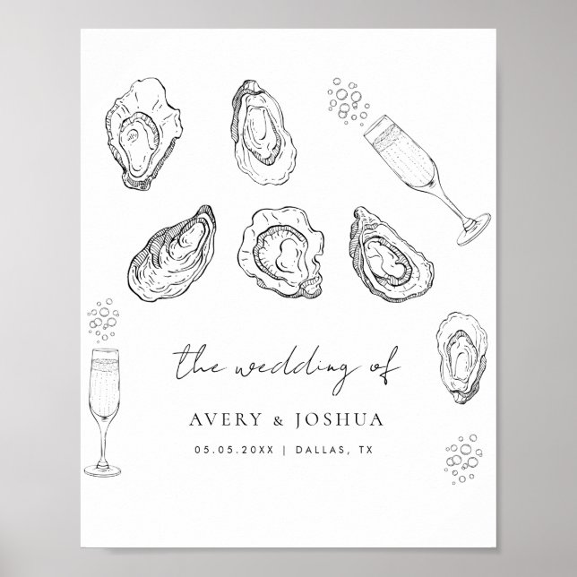 Hand plockade Champagne Oysters Roast Wedding Favo Poster (Framsidan)