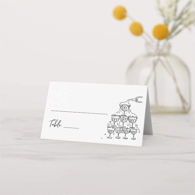 Hand plockade Champagne torn Bröllop-platskort Placeringskort (Framsida)