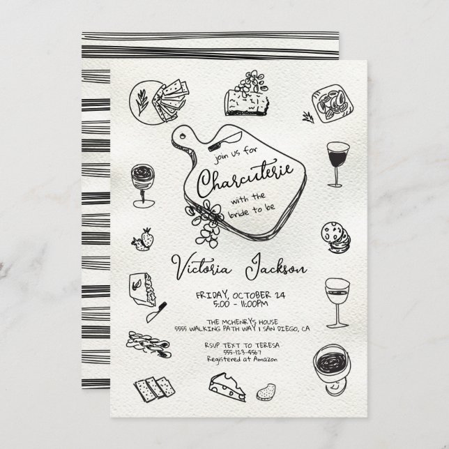 Hand plockade Charcuterie Möhippa Inbjudningar (Fram/baksida)