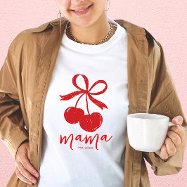 Hand plockade Cherry Cute Bow Red Mamma T Shirt
