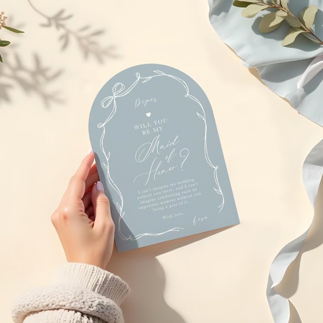 Hand plockade Chic Bow Ribbon Maid of honor Frieri Inbjudningar (Hand Drawn Chic Bow Ribbon Maid of Honor Proposal Invitation)