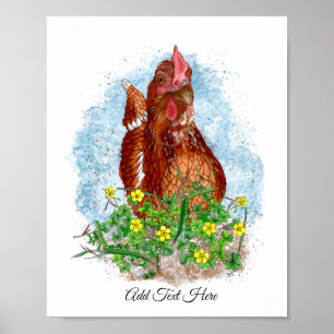 Hand plockade Chicken Art   Cute Chicken i blommor Poster