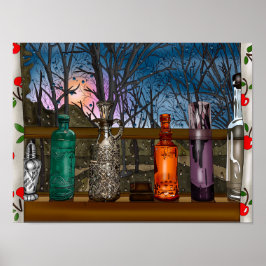 Hand plockade Chicken Art | Cute Chicken i blommor Poster