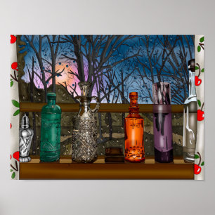 Hand plockade Chicken Art   Cute Chicken i blommor Poster