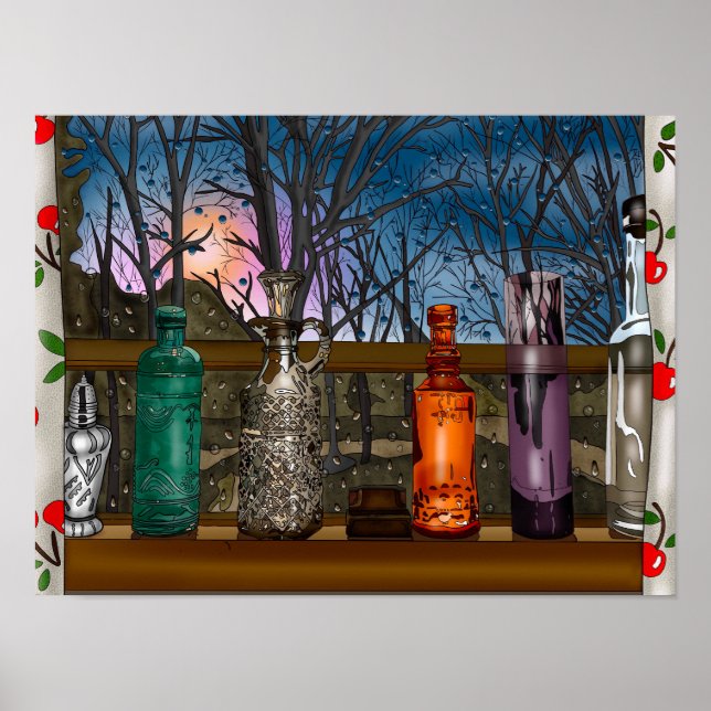 Hand plockade Chicken Art | Cute Chicken i blommor Poster (Framsidan)