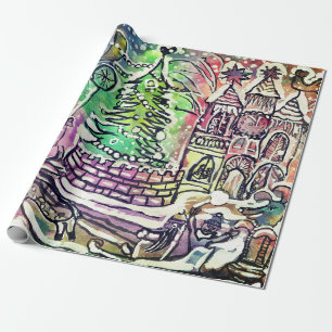 HAND PLOCKADE CHRISTMAS SCENE GIFT WRAPPING PAPPER PRESENTPAPPER