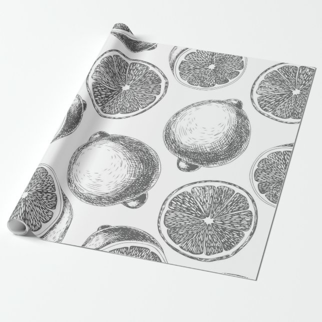 Hand plockade citon mönster presentpapper (Utrullad)