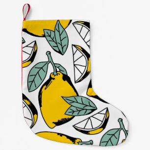 Hand plockade citroner, pulserande mönster. liten julstrumpa