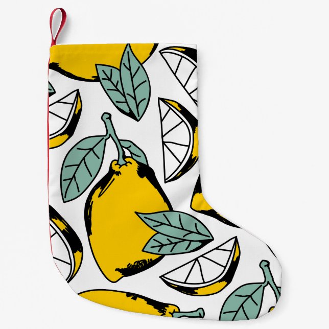 Hand plockade citroner, pulserande mönster. liten julstrumpa (Framsidan)