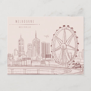 Hand plockade City Skyline Melbourne, Australien Vykort