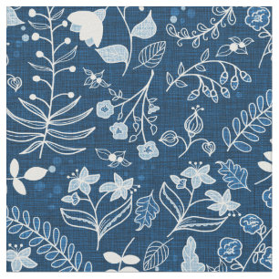 Hand plockade Classic Blue Boho Flowers Tyg
