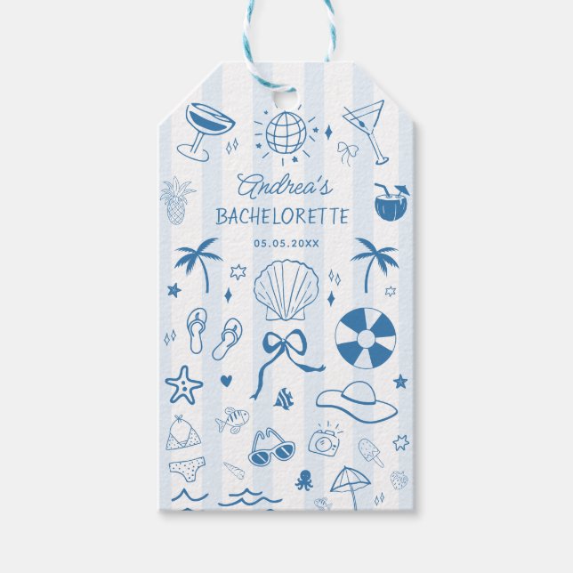 Hand plockade Coastal Beach Summer Bachelorette Fa Presentetikett (Framsidan)