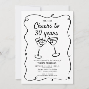 Hand plockade Cocktail 30:e, 40:e, 50:e, födelseda Inbjudningar