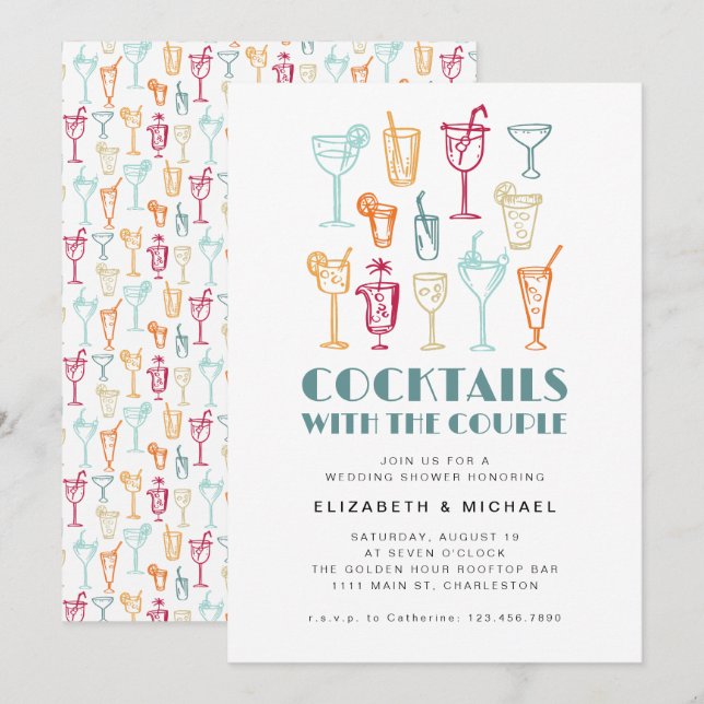 Hand plockade Cocktails Par Shower Bröllopsfest Inbjudningar (Fram/baksida)