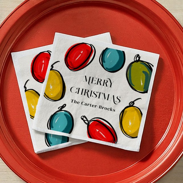 Hand plockade Colorful jul Ljus Sketch Pappersservett (Hand Drawn Colorful Christmas Lights Illustration Sketch Napkins)