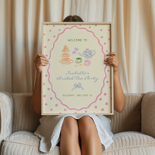 Hand plockade Colorful Möhippa Tea Party Välkommen Poster
