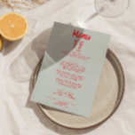 Hand plockade Colorful Quirky Champagne Retro Bröl Meny<br><div class="desc">En färglös funky,  modern röd och himlar blå bröllop-middagsmeny. Chicen har himlar blå bakgrund och levande röd typografi. Med Hand plockade-glas med rosett band. En Perfekt och matchning med hela sviten.</div>