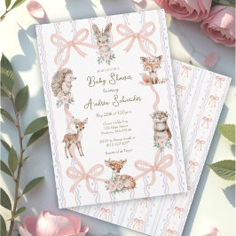 Hand plockade Coquette Ribbon Woodland Baby Shower Inbjudningar