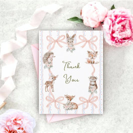 Hand plockade Coquette Ribbon Woodland Baby Shower Tack Kort